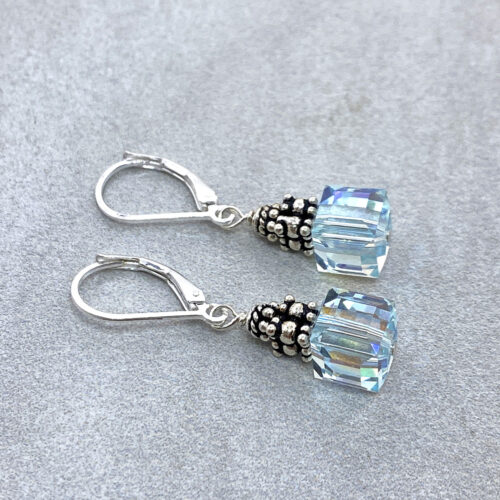 Sterling silver crystal cube earrings