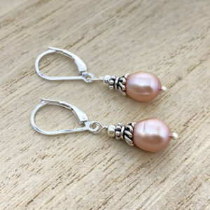 Pink freshwater pearl sterling silver earrings