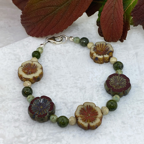 Earthtone Flower Bracelet Sterling Silver