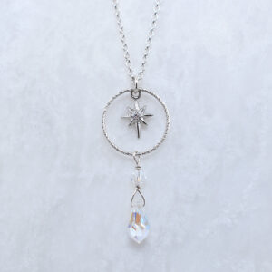 sterling silver crystal north star necklace