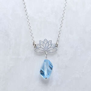 Aqua crystal sterling silver lotus necklace