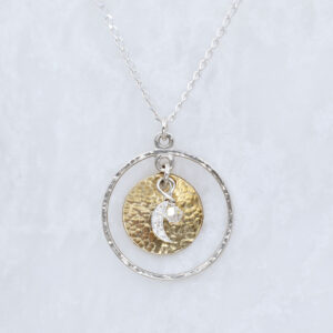 sterling silver and brass moon necklace