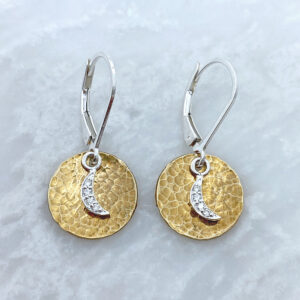 sterling silver and brass moon earrings