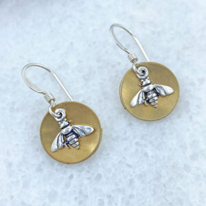 sterling silver and brass bee earrings