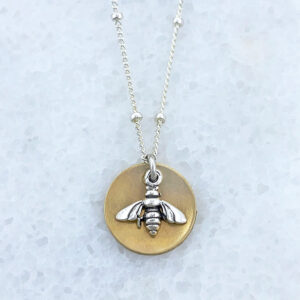 sterling silver and brass bee charm necklace