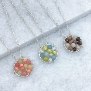Sterling silver gemstone circle necklace