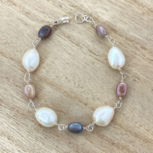 Sterling silver freshwater pearl and moonstone bracelet