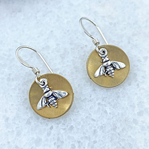 Brass and sterling silver bee charm earrings