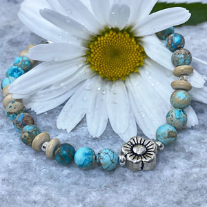 Sterling silver turquoise jasper flower bracelet