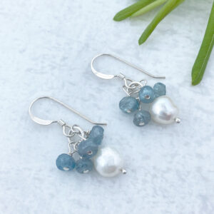 Sterling silver aquamarine and pearl earrings