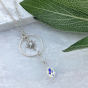 sterling silver crystal north star necklace