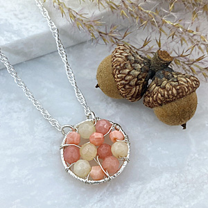 sterling silver pink wire wrap necklace