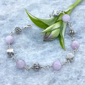 sterling silver kunzite wire wrap bracelet