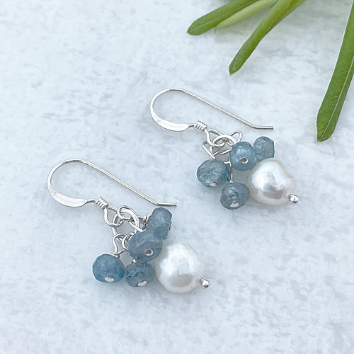 sterling silver aquamarine and pearl earrings