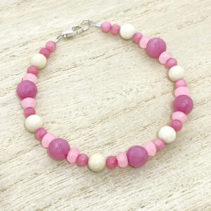 sterling silver ruby quartz and pink jade bracelet