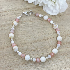 handmade mother of pearl and sunstone silver bracelet