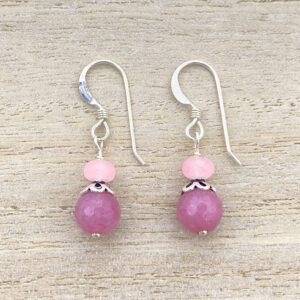 sterling silver ruby quartz and pink jade earrings