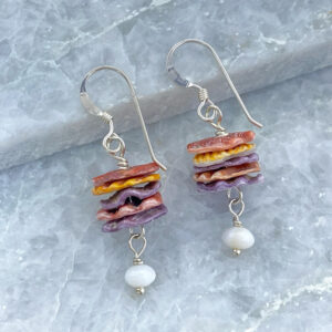 handmade sterling silver shell and mother of pearl earrings