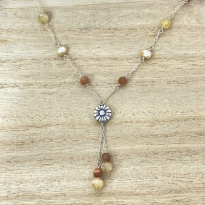 Sterling silver sunflower drop necklace