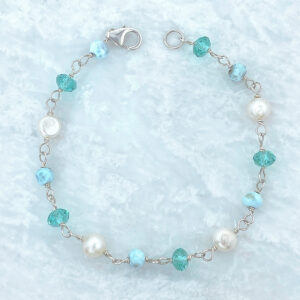sterling silver larimar, crystal and pearl bracelet