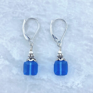 sterling silver blue ice crystal cube earrings
