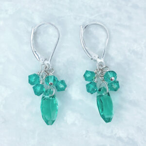 sterling silver Caribbean green crystal dangle earrings